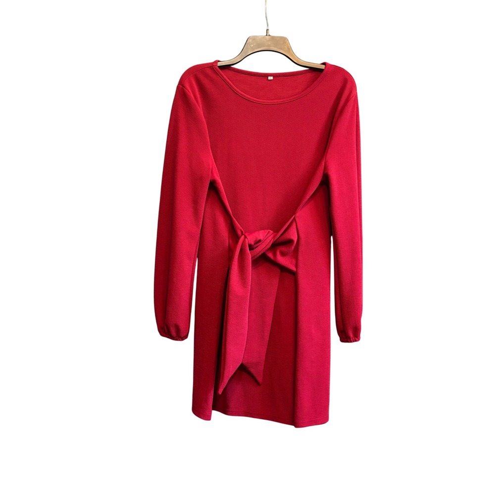 Red Long‎ Sleeve Dress with Tie Front Detail, Women's XL